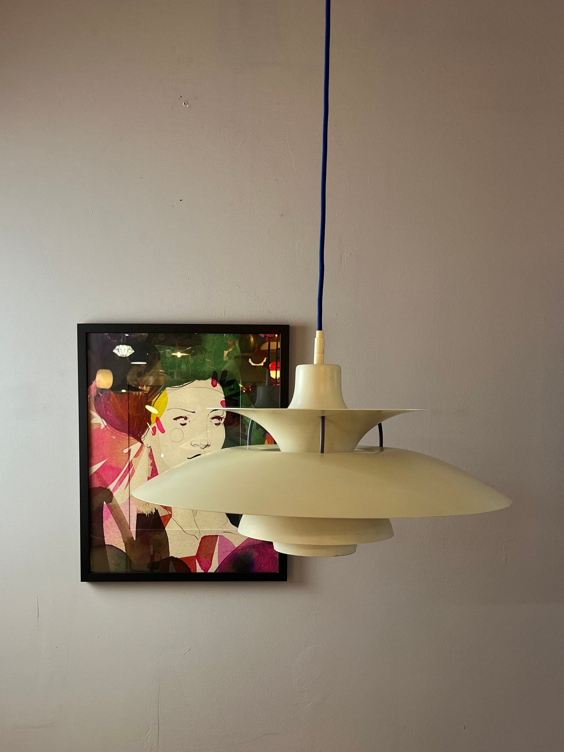 Vintage Pendelleuchte PH5 von Poul Henningsen für Louis Poulsen, weiß, königsblaue Lamelle