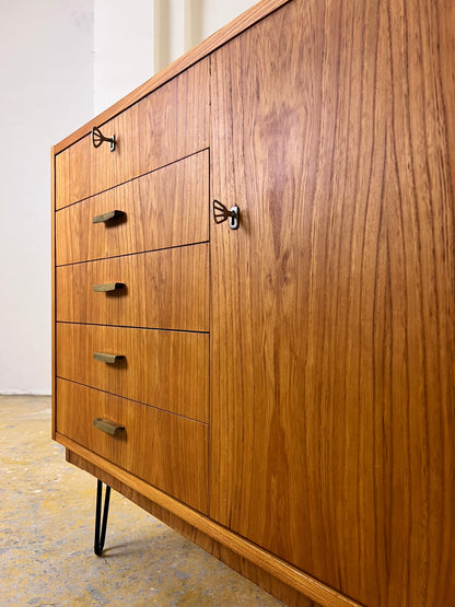Vintage Kommode Typ 605 von Herbert Eilenberg für Hellerau mit Schubladen auf Hairpinlegs