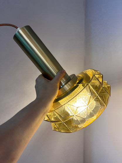 Lampe suspendue vintage en verre doré par Vitrika