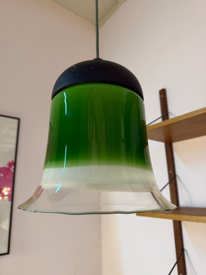 Vintage Hängelampe Glas grün weiß von Peill und Putzler