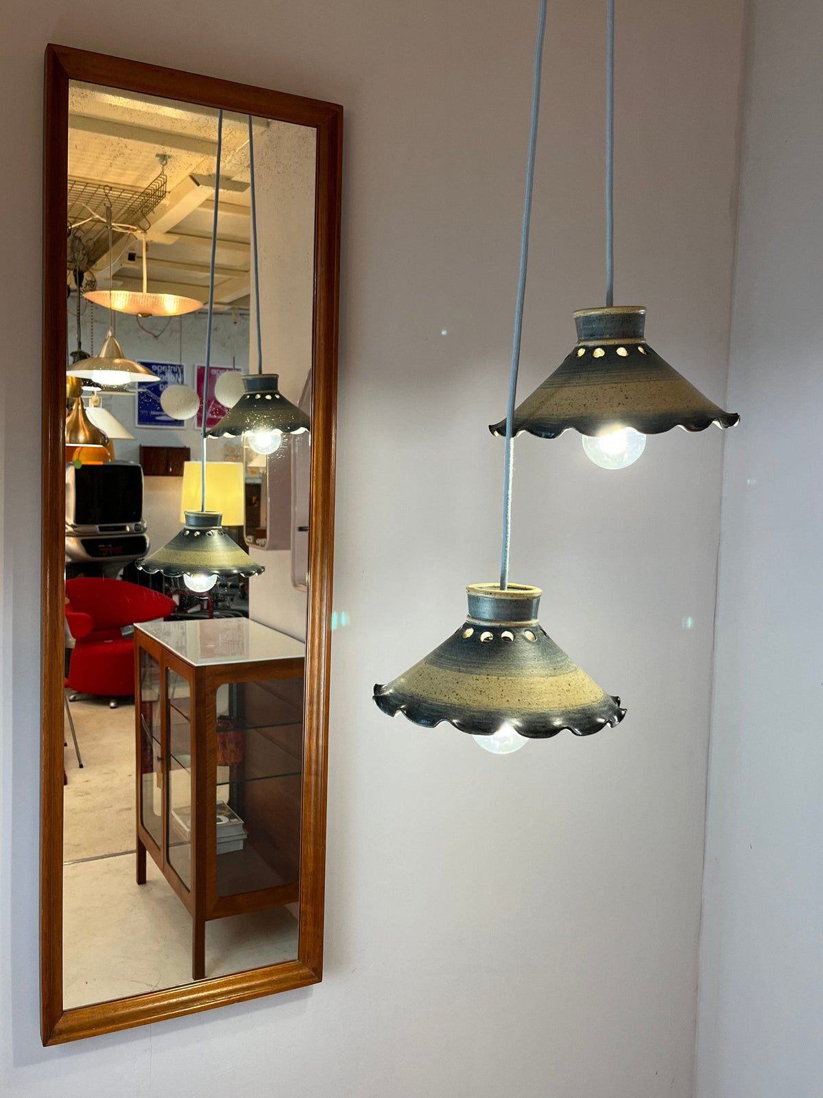 Lampe suspendue vintage en céramique bleue du Danemark