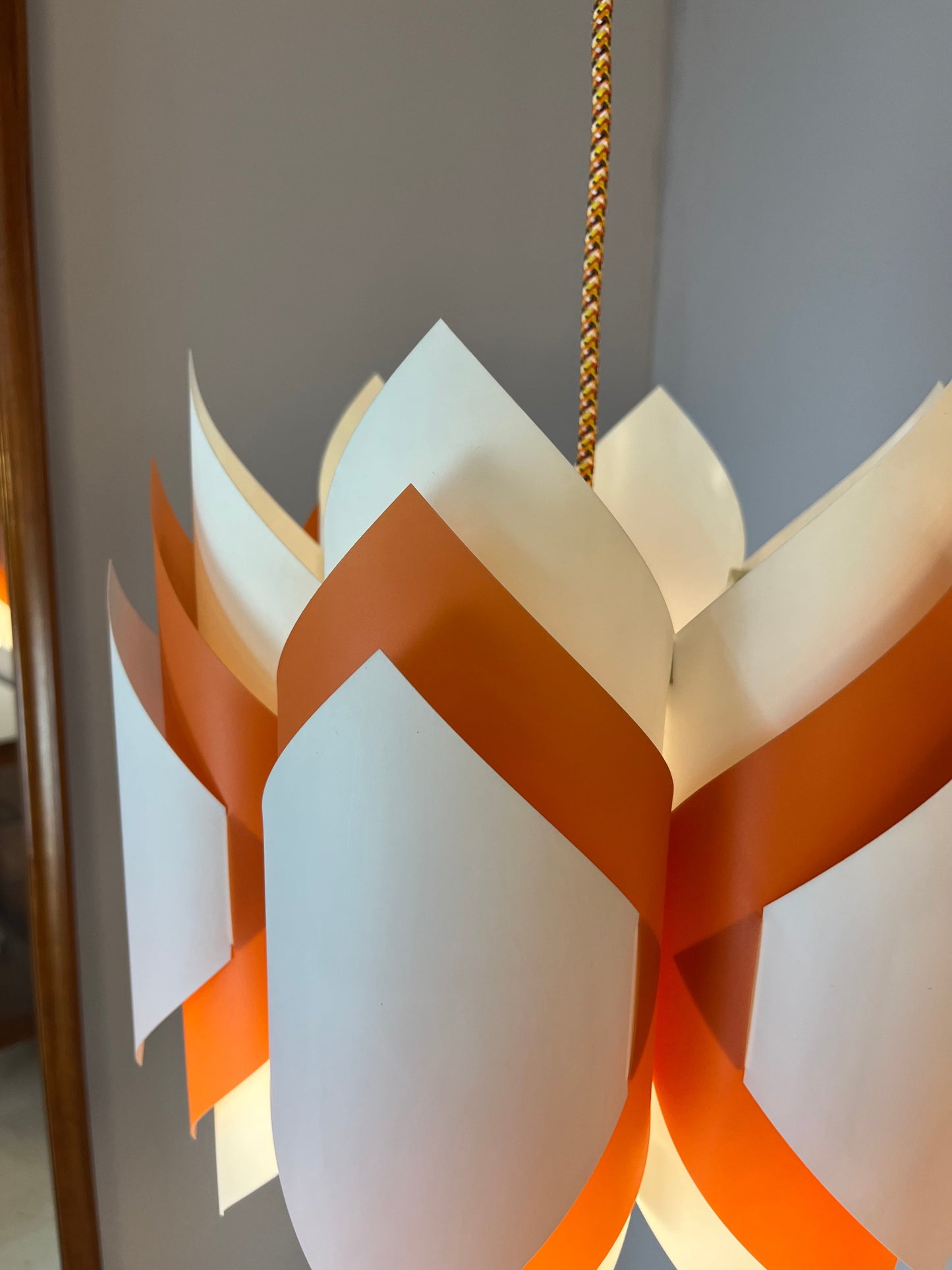 Vintage Hängelampe Ballet orange weiß von Lars Schiøler für P.J. Høyrup