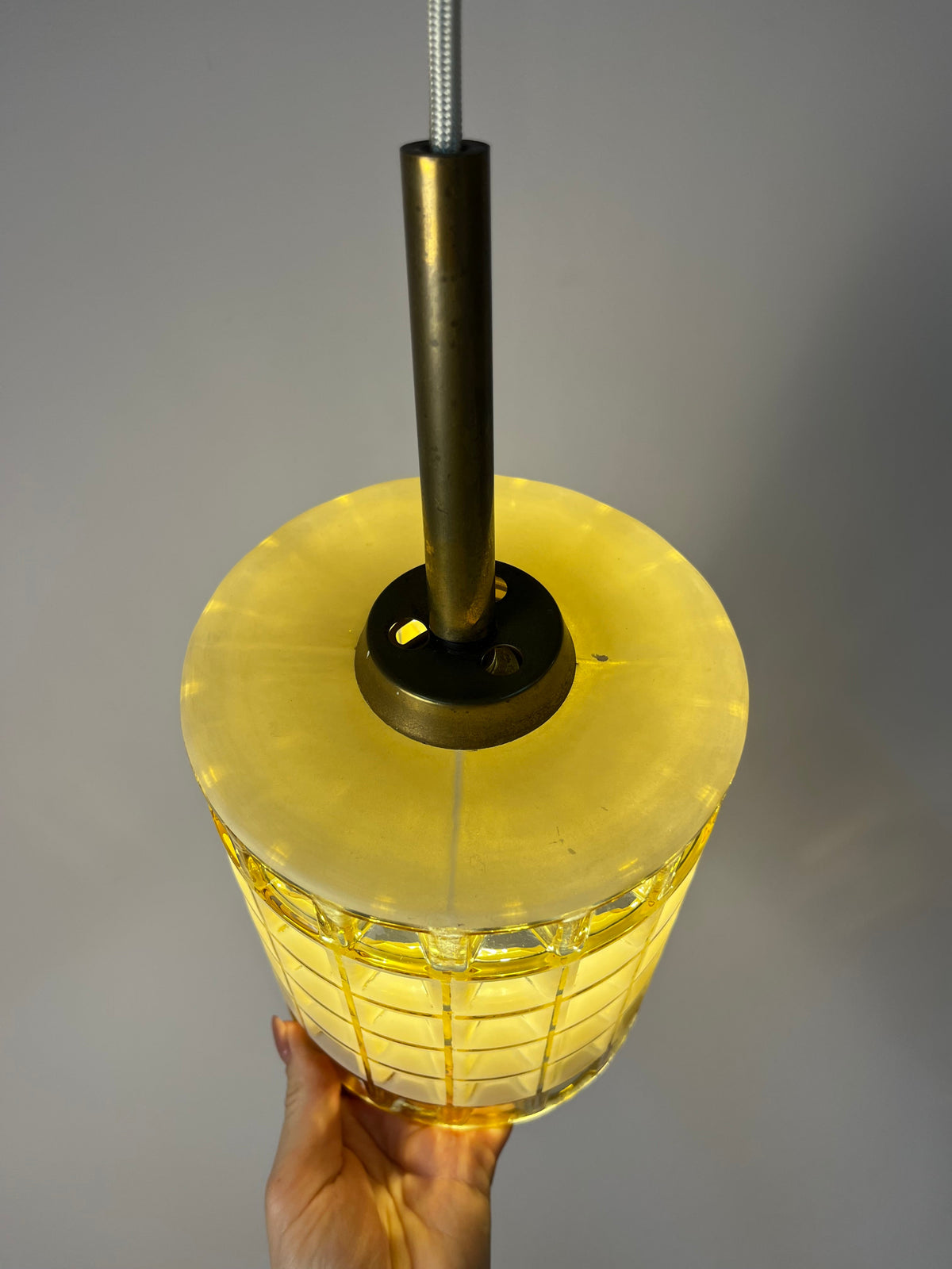 Vintage Hängelampe Waffelstruktur von Orrefors