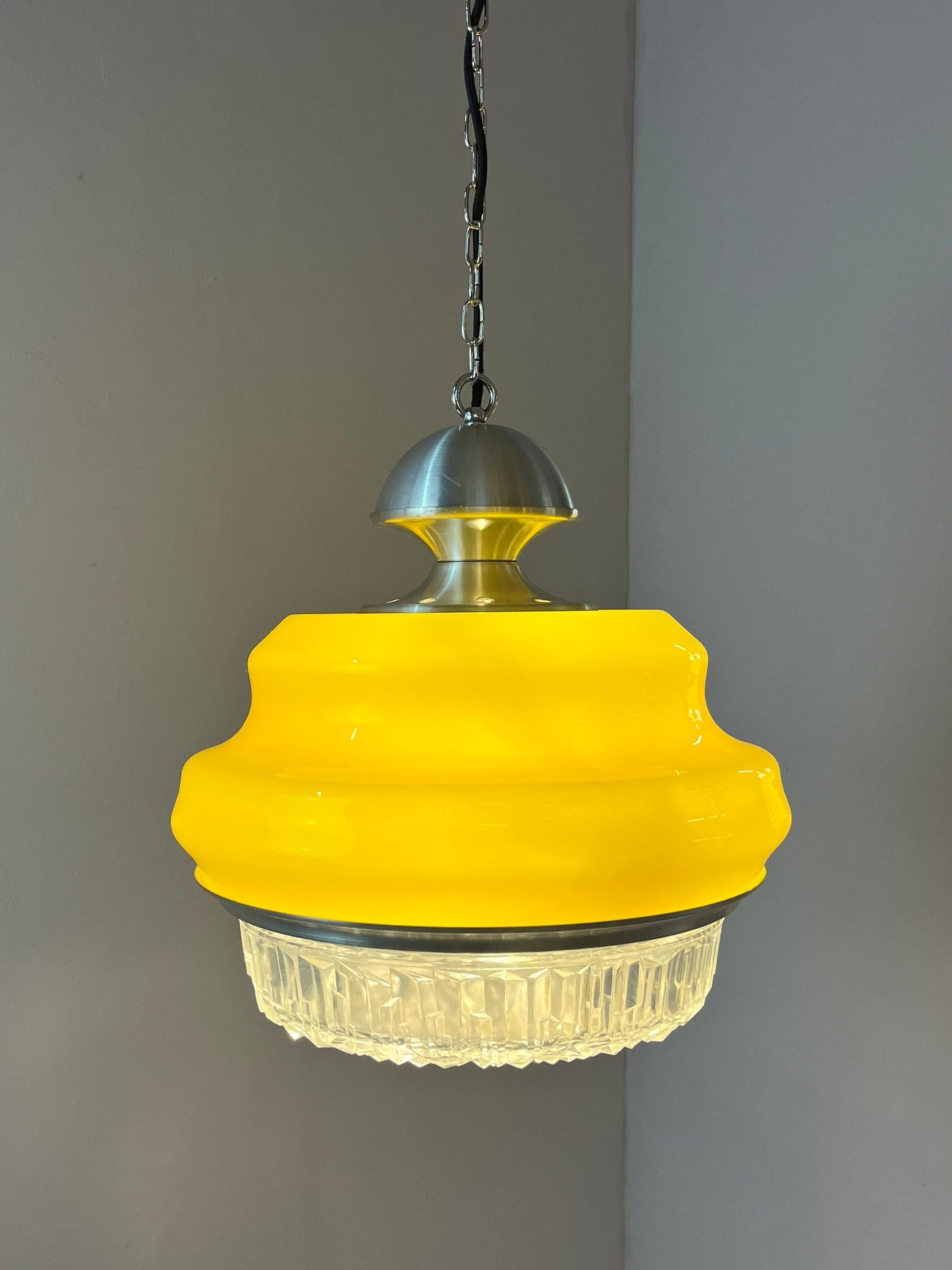 Vintage Hängelampe gelb Glas von Space Age