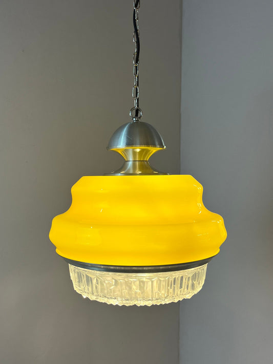 Vintage Hängelampe gelb Glas von Space Age