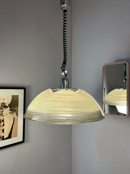 Vintage Hängelampe von Cristallux weiß grau Chrom handgearbeitet