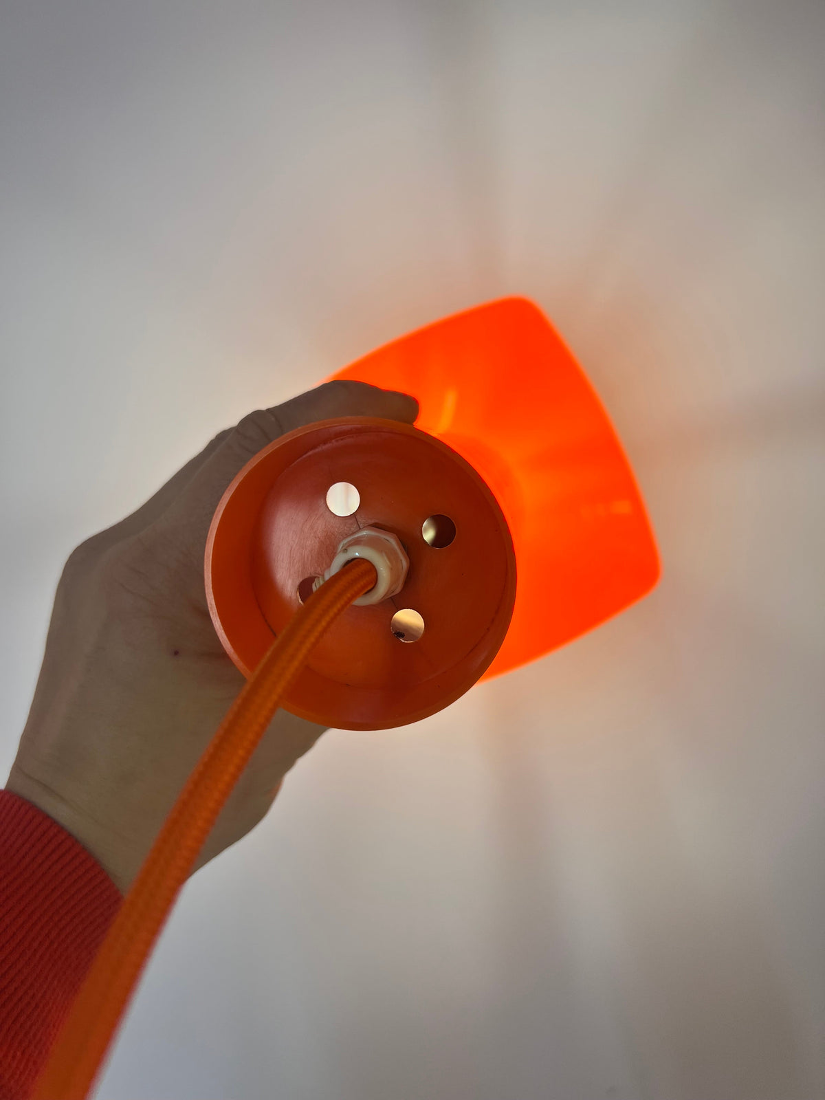 Vintage orange hanging lamp by Bent Karlby for Schrøder-Kemi