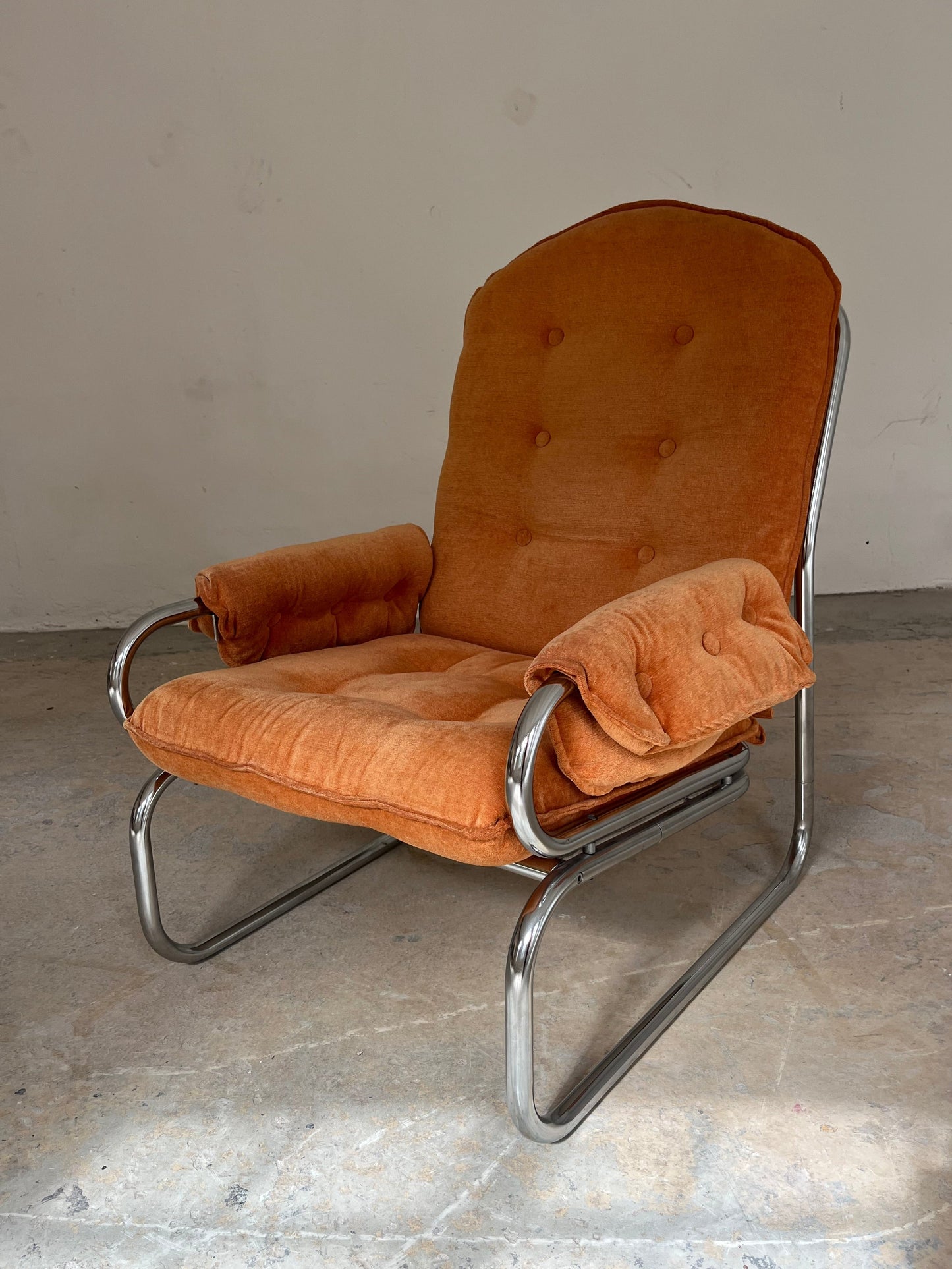 Vintage Sessel Halina von Hellerau orange Chrom