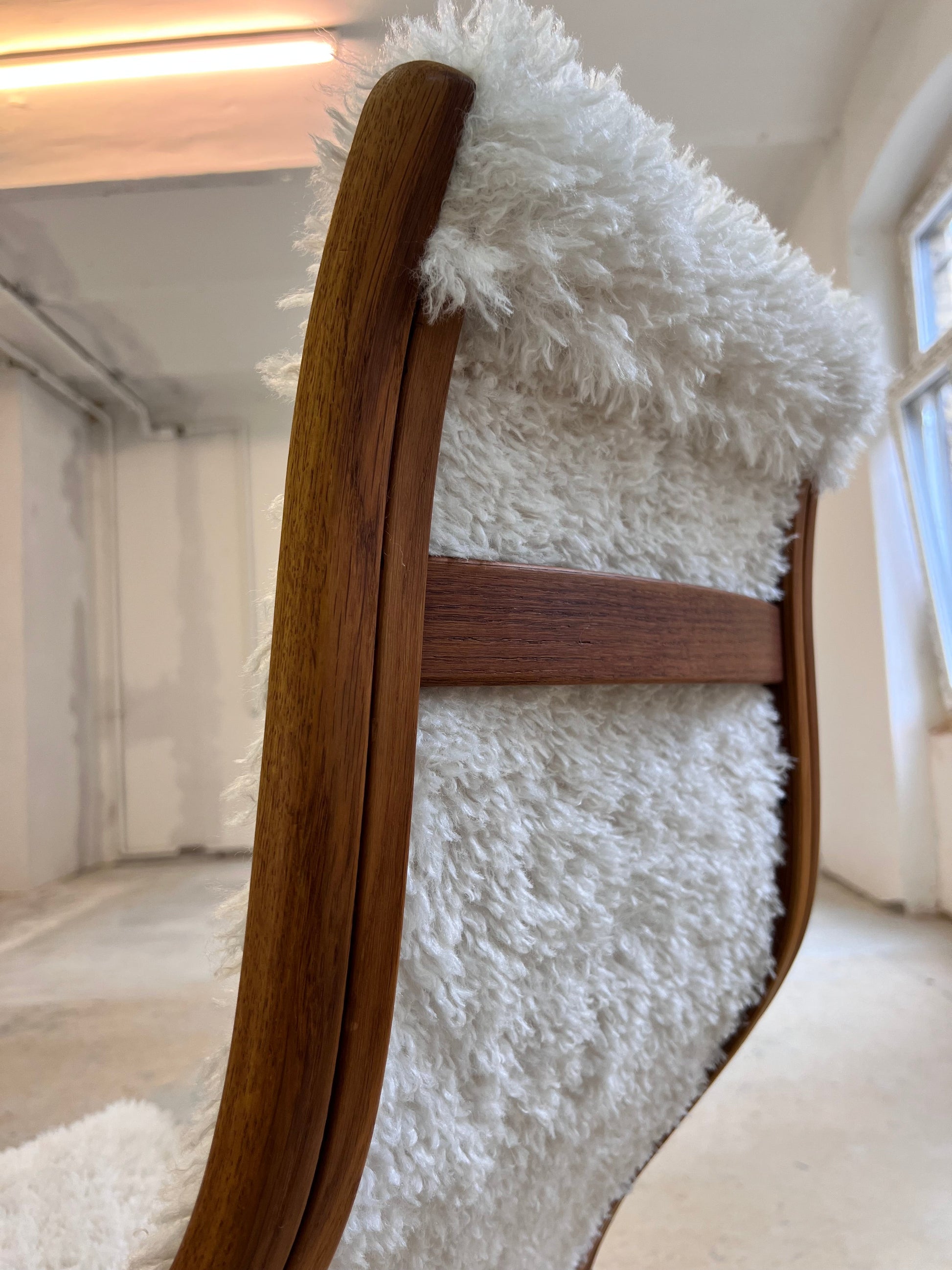 Vintage Sessel Lamino von Yngve Ekström für Swedese Kunstfellbezug beige, braun
