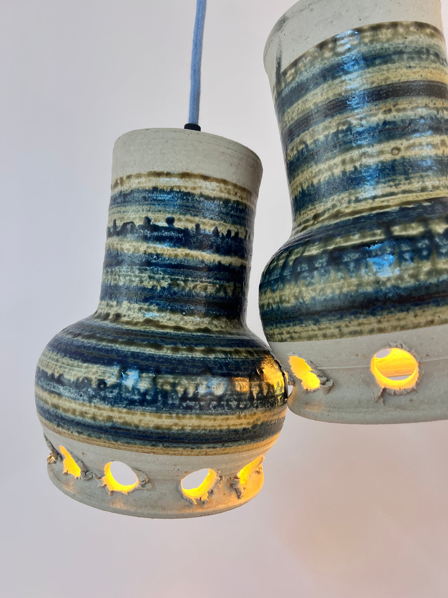 Vintage Hängelampe von Per Engstrøm für Keramik blau beige Keramikschirm