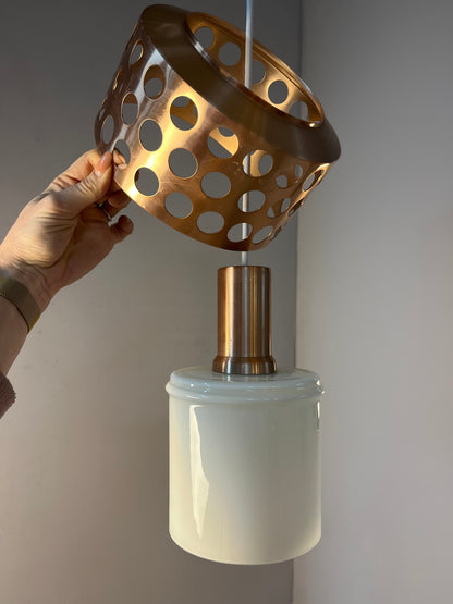 Vintage Hängelampe Kupfer von Schweden für E14 Fassungsgröße, Glas, Weiß