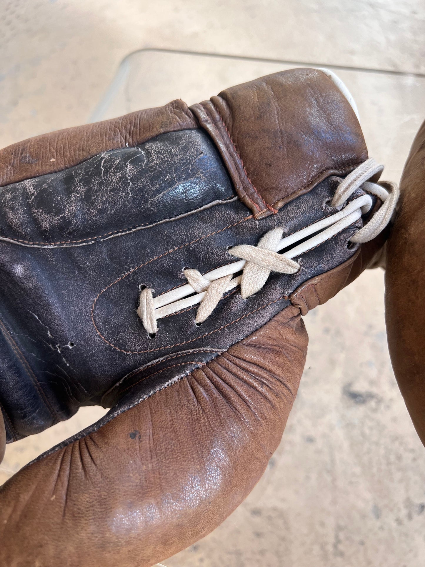 Boxing gloves brown genuine leather