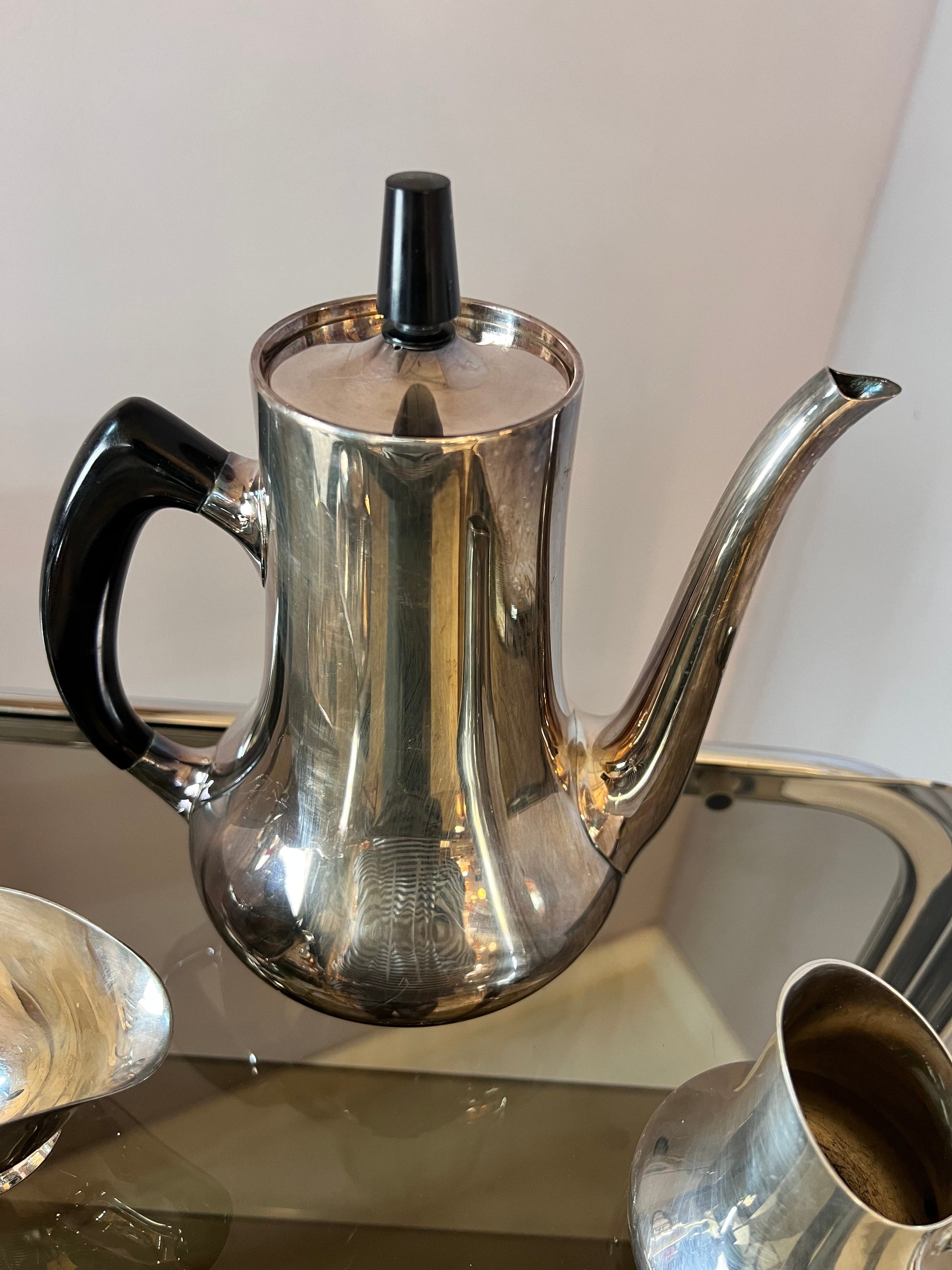 Vintage Kanne Zuckerdose Milchkännchen Sauciere EPNS versilbert von Hans Bunde für COHR Denmark Set