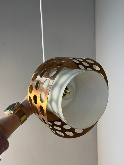 Vintage Hängelampe Kupfer von Schweden für E14 Fassungsgröße, Glas, Weiß