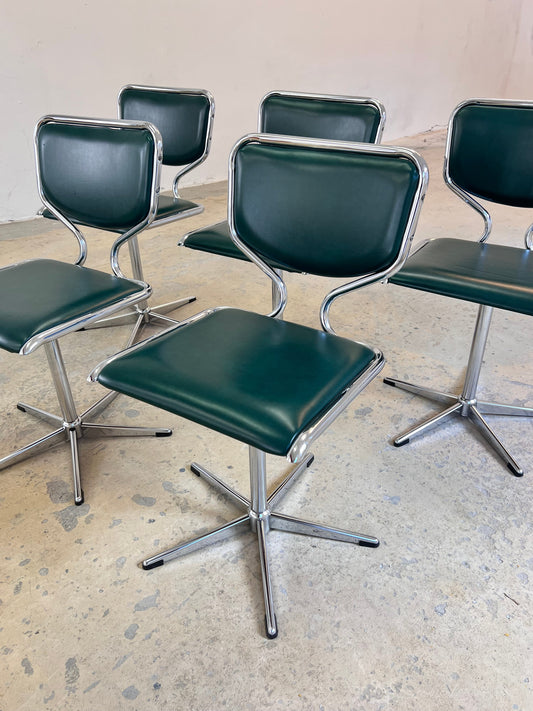 Vintage Drehstuhl grün Kunstleder Chrom drehbar