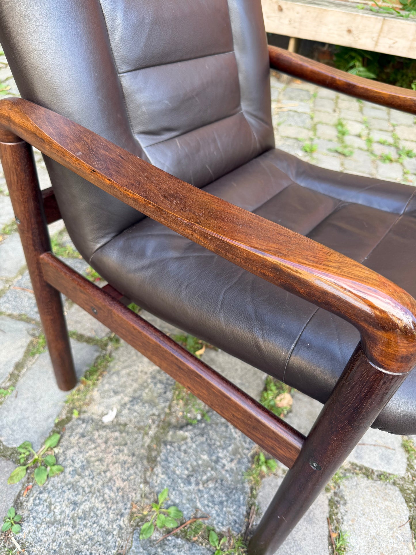 Vintage Sessel Echtleder dunkelbraun von Dyrlund