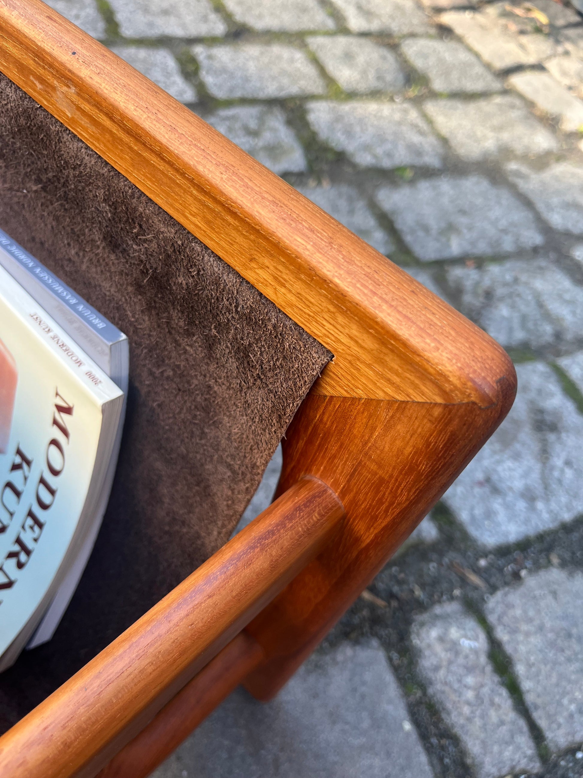 Vintage Zeitungsständer Teak Echtleder von Aksel Kjersgaard für Salin Møbler