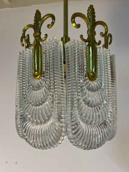 Vintage Lilien Kronleuchter Glas und Messing, Deutschland