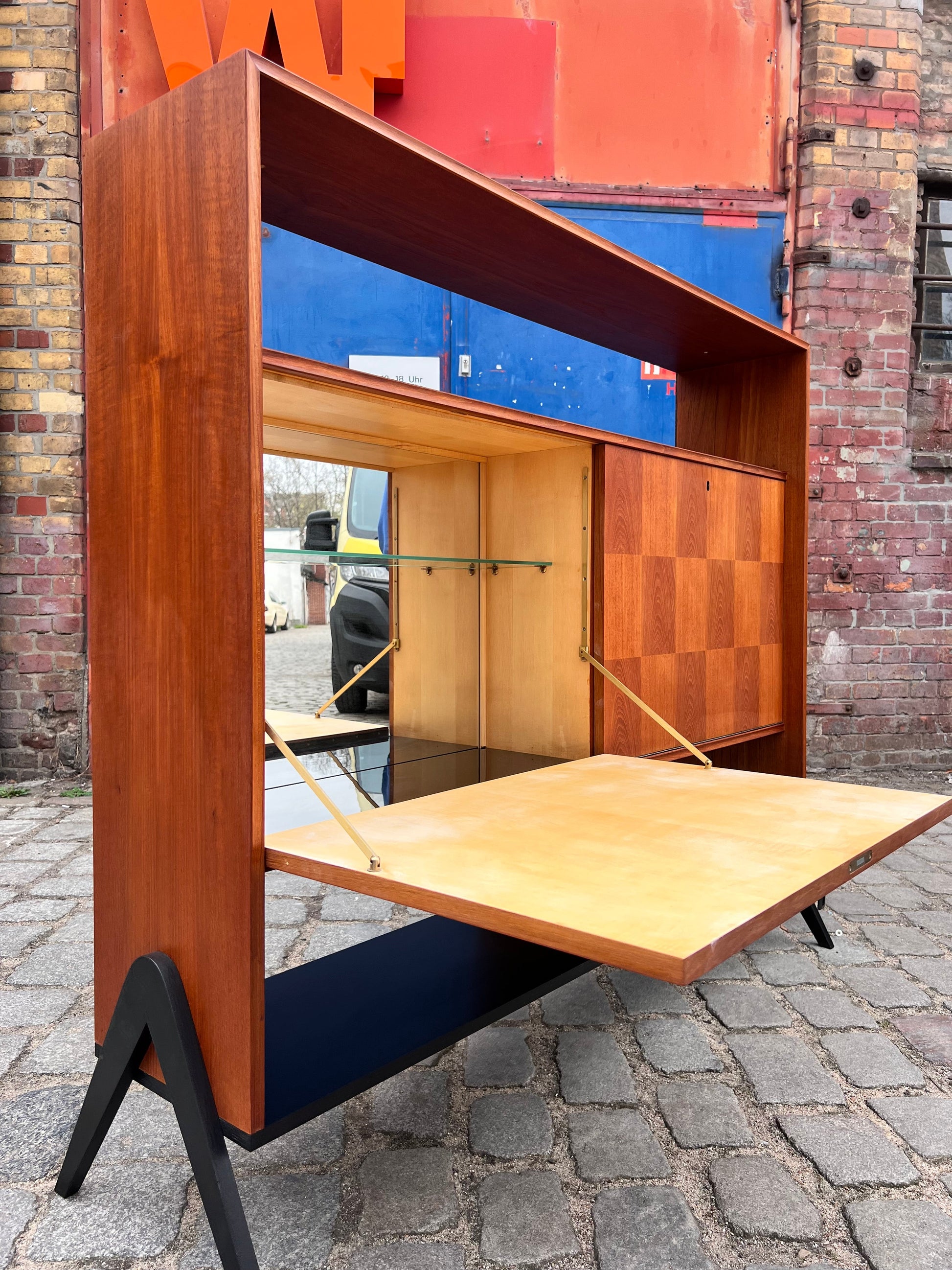 Vintage Schrankregal mit Minibar aus Teak, refurbished, braun schwarz, Dänemark