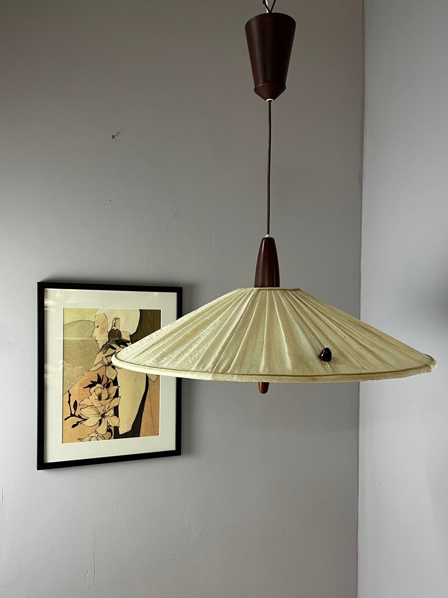 Vintage Hängelampe Teak von Temde beige braun