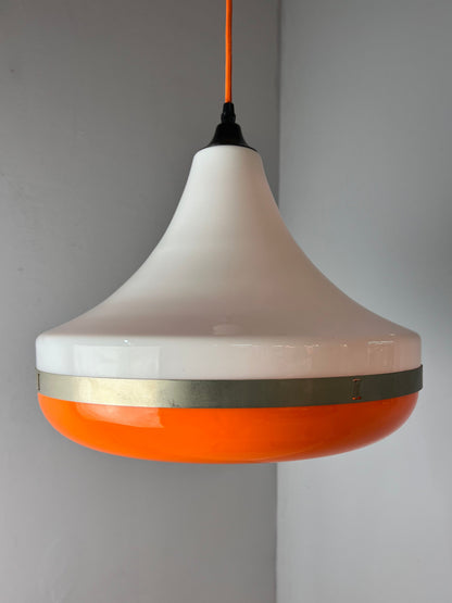 Vintage Hängelampe weiß orange Kunststoff aus Dänemark
