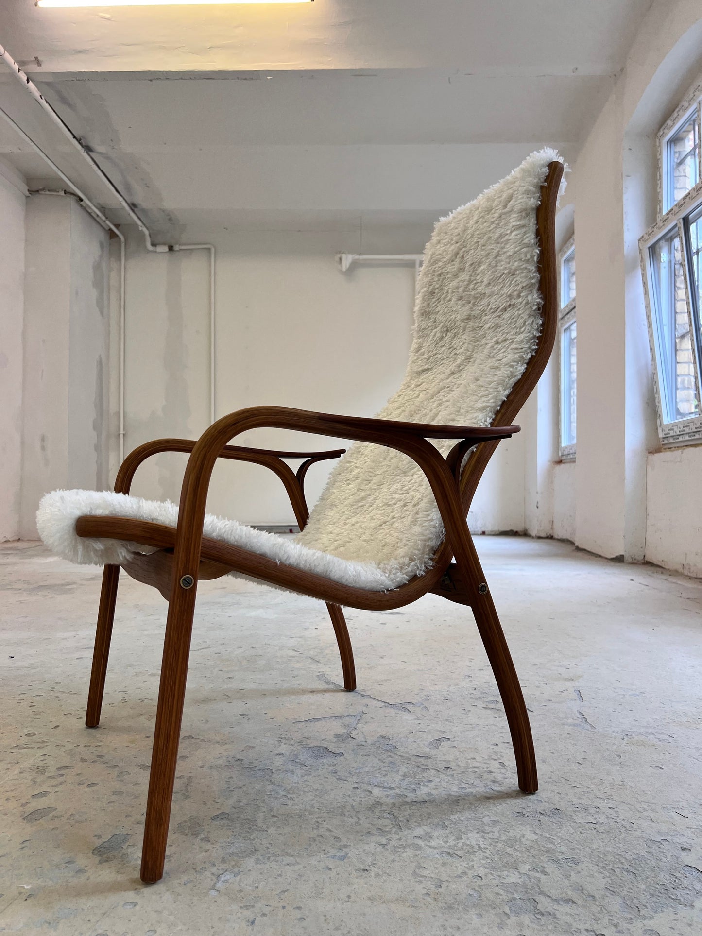 Vintage Sessel Lamino von Yngve Ekström für Swedese Kunstfellbezug beige, braun