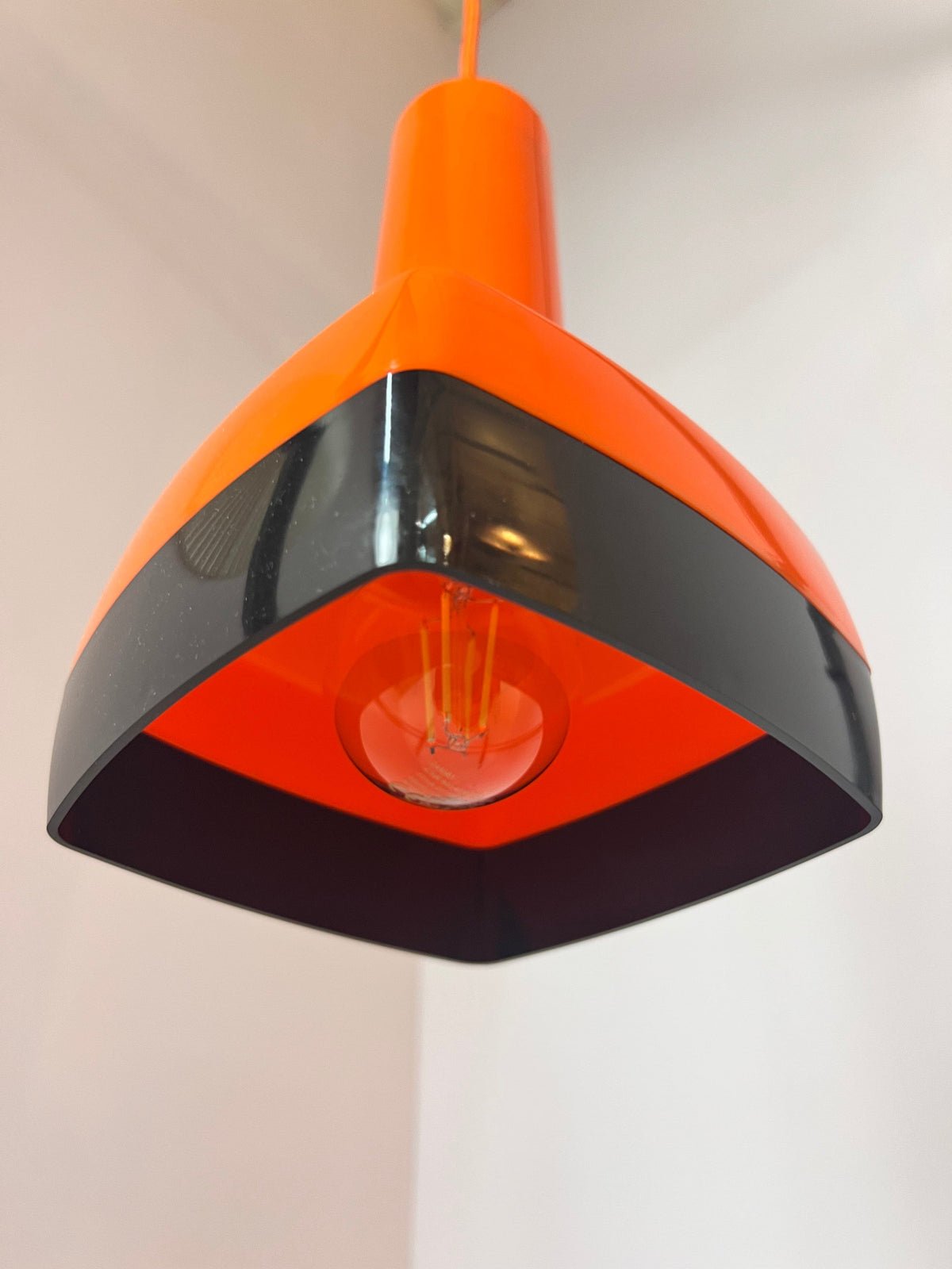 Vintage orange hanging lamp by Bent Karlby for Schrøder-Kemi