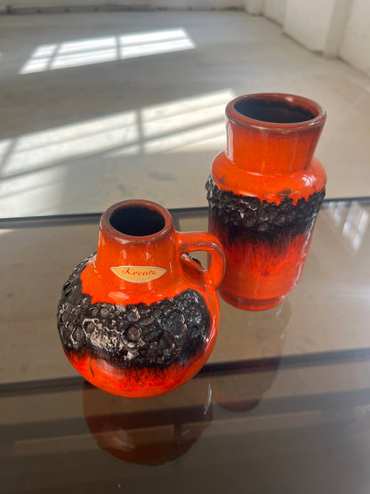 Vintage Vase Set von 2 Fat Lava von Kreutz Keramik orange schwarz