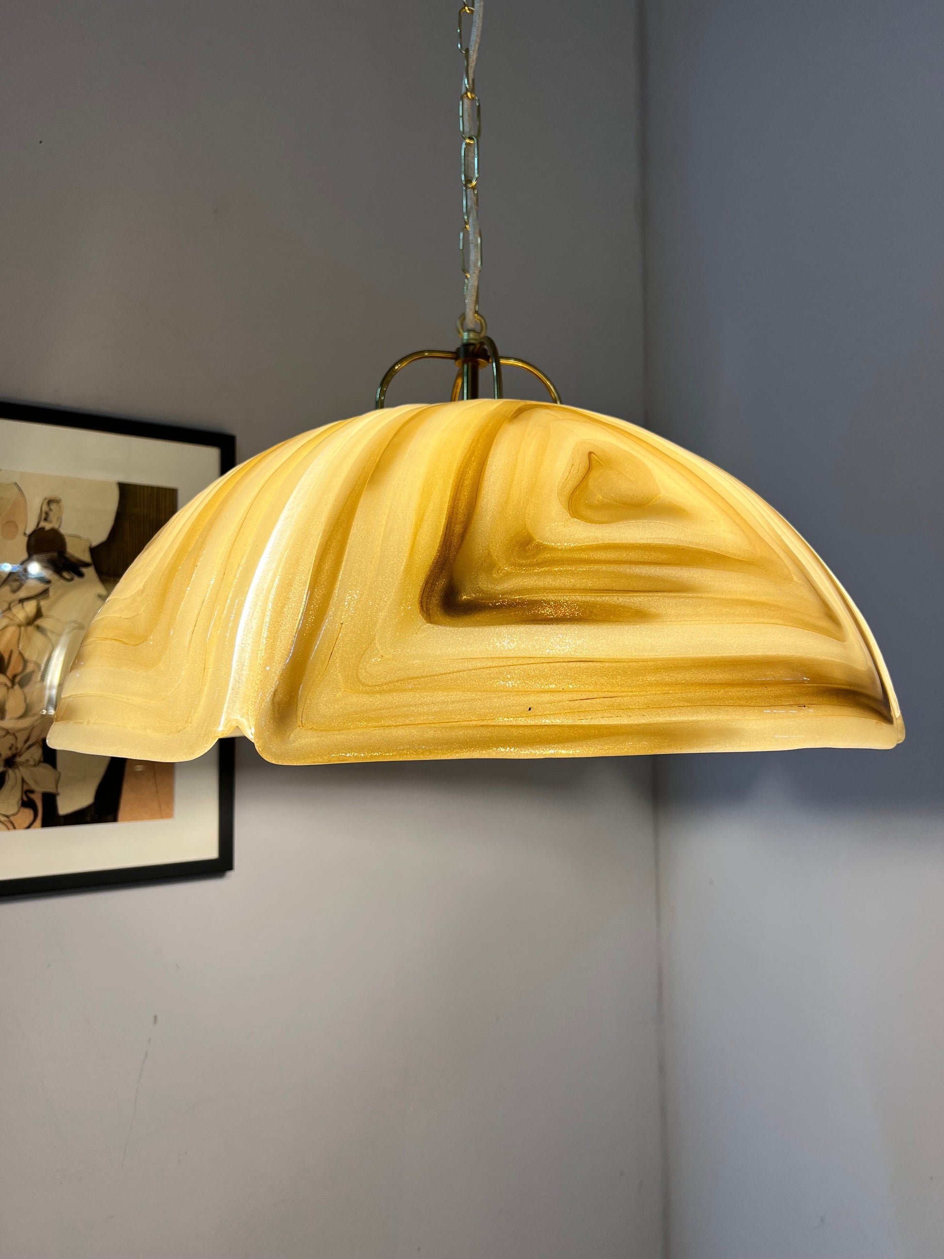 Vintage Hängelampe braun Glas von Cristallux