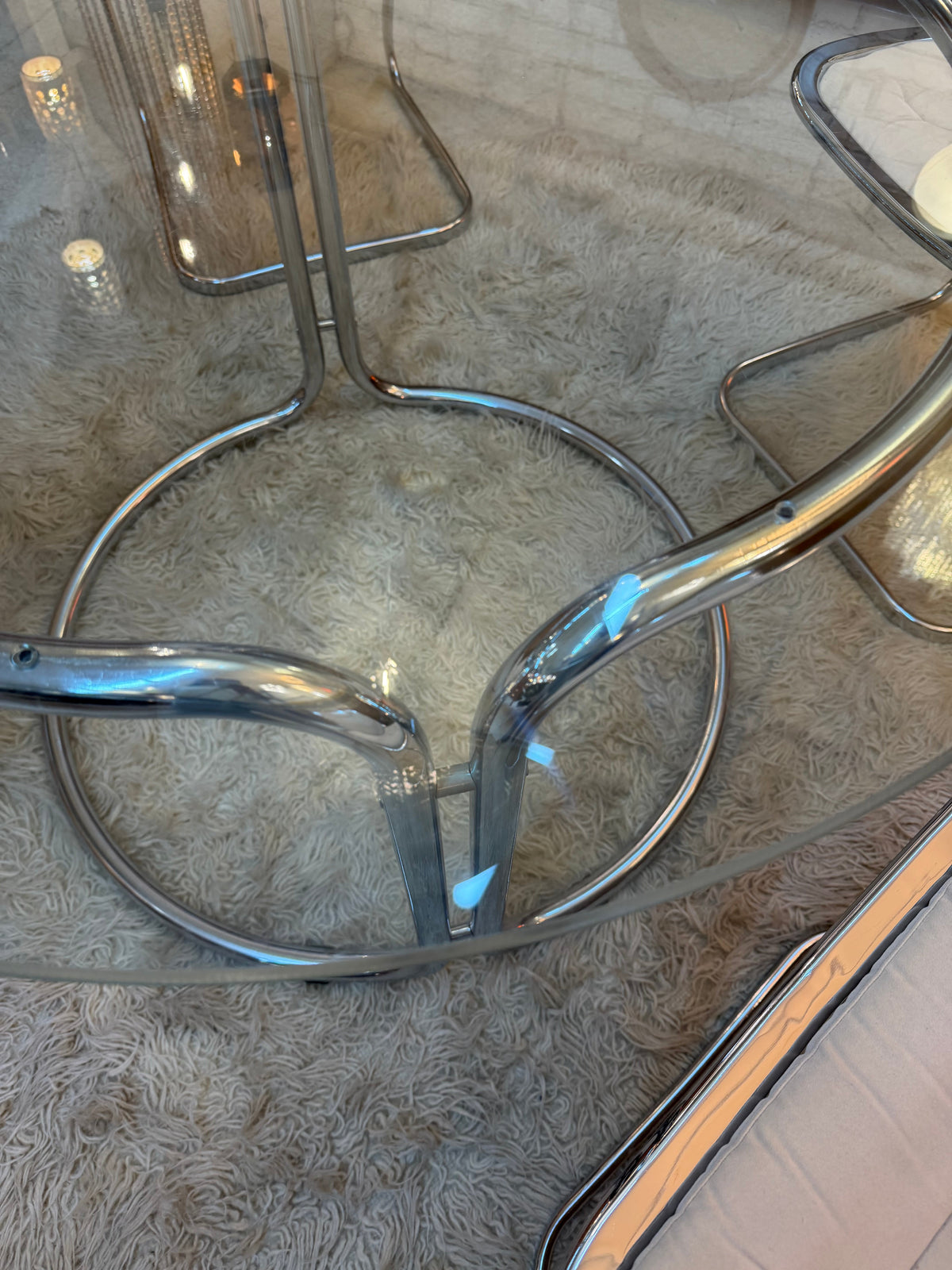 Vintage Esstisch Chrom und Glas Ø 99 cm Space Age Italien