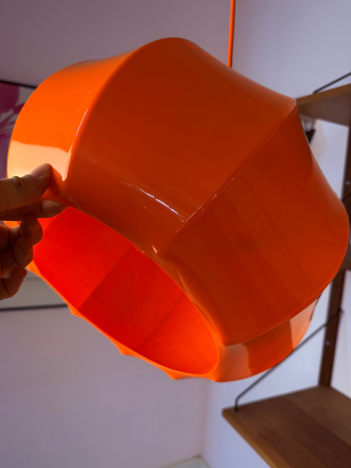 Vintage Hängelampe von Ilka Plast, orange Kürbisform