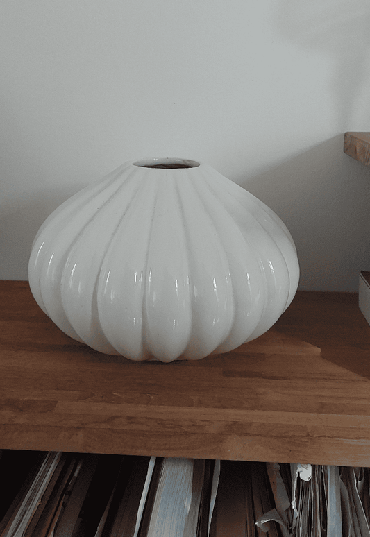 Buy fluted vintage ceramic vase in elegant white