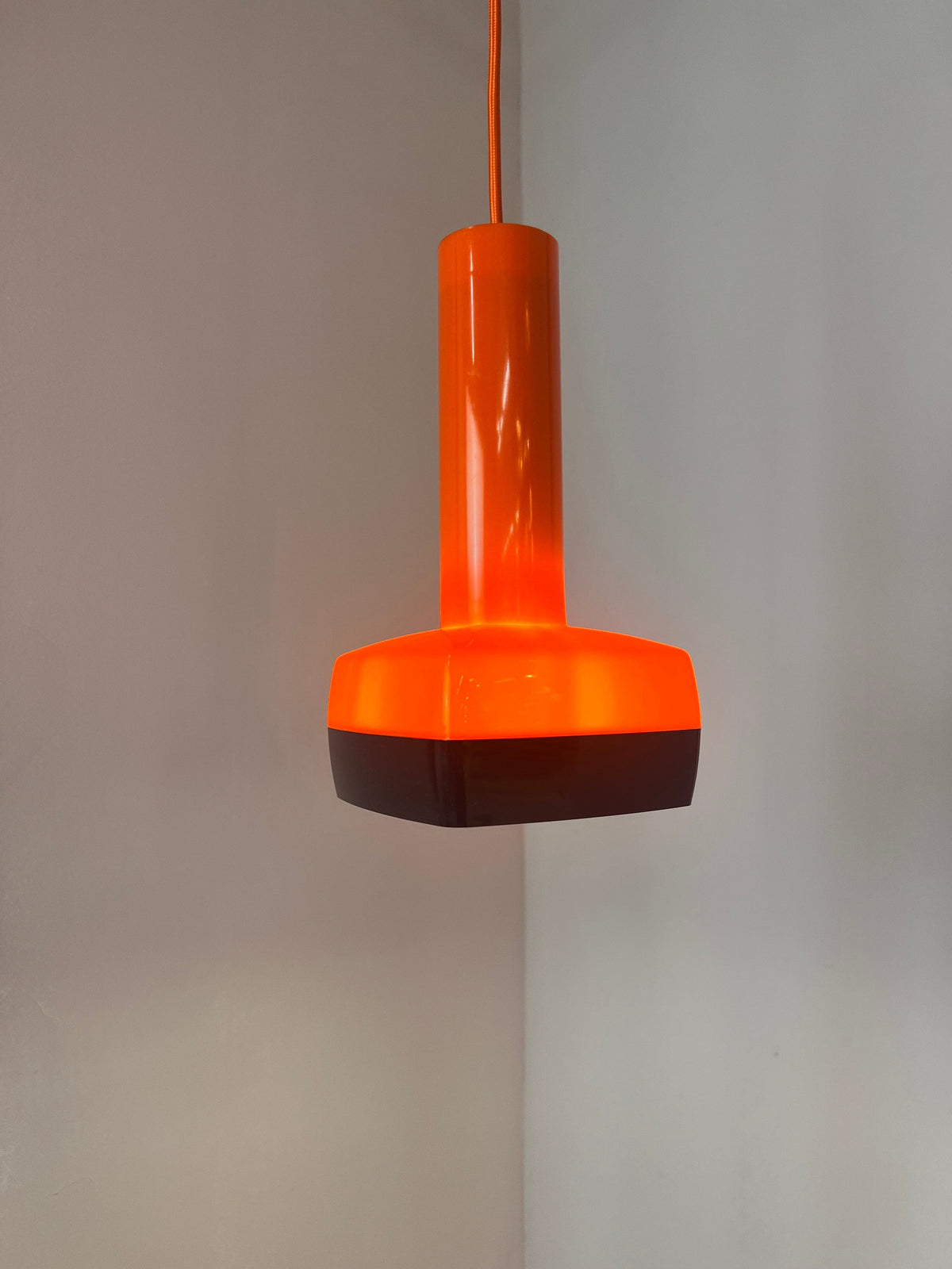 Vintage orange hanging lamp by Bent Karlby for Schrøder-Kemi