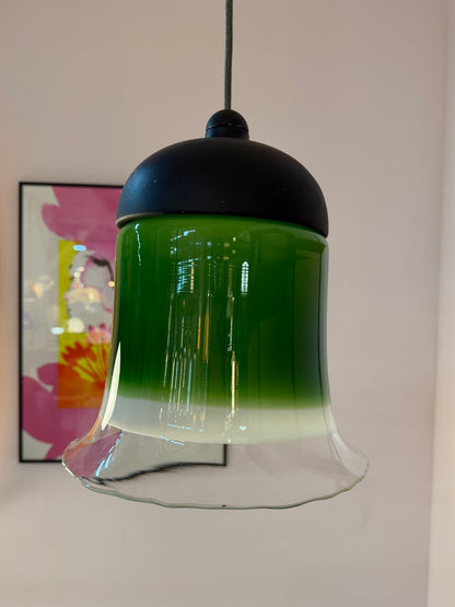 Vintage Hängelampe Glas grün weiß von Peill und Putzler