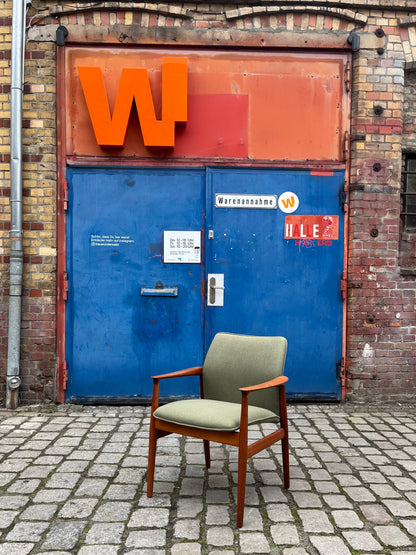 Vintage Sessel von Grete Jalk für Glostrup Møbelfabrik, neu gepolstert, grün, Teak