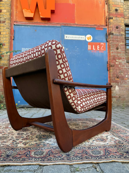 Vintage Sessel Mahagoni Brutalismus mit Kreismuster