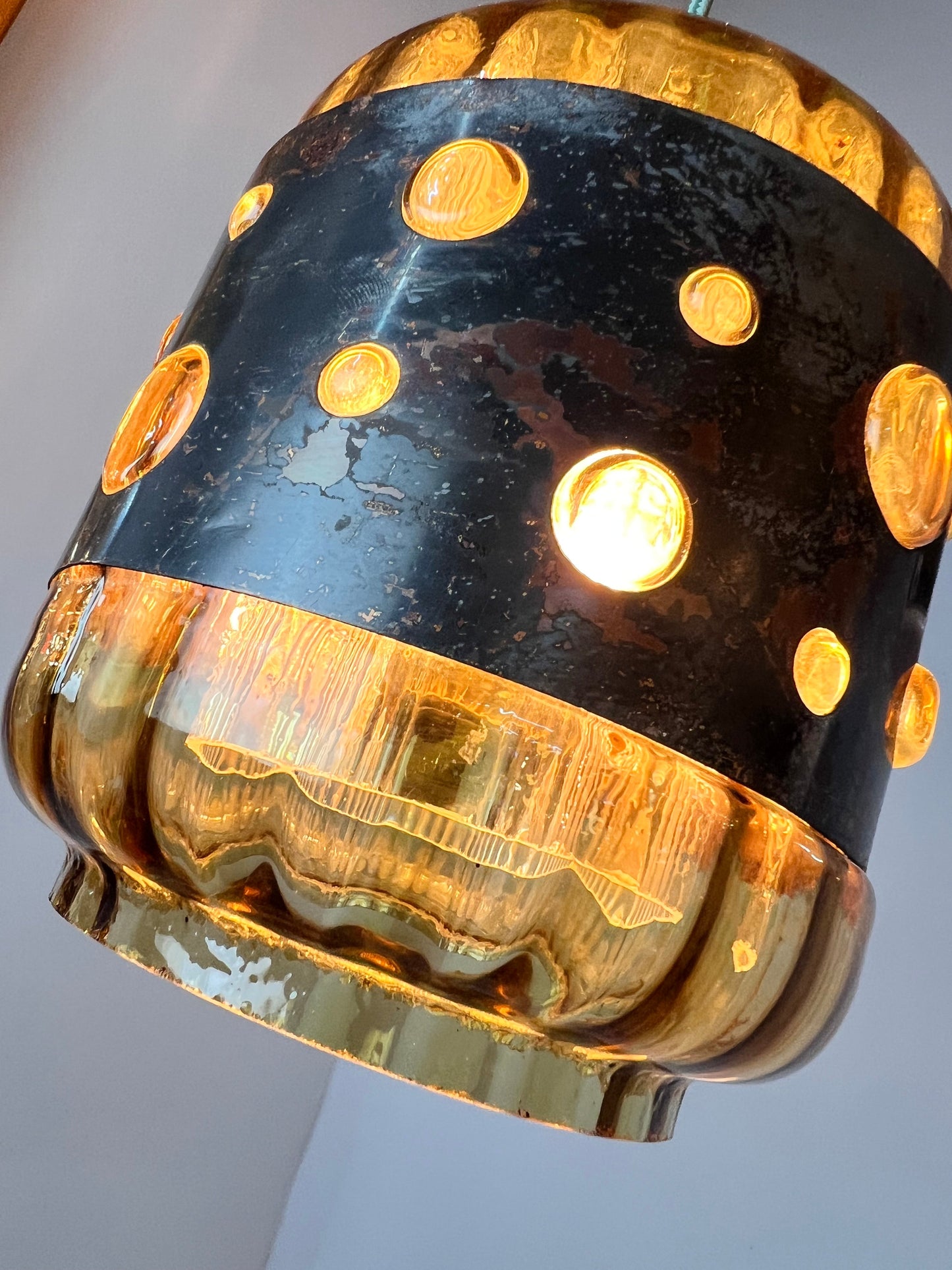 Vintage Hängelampe Kupfer Glas von Raak