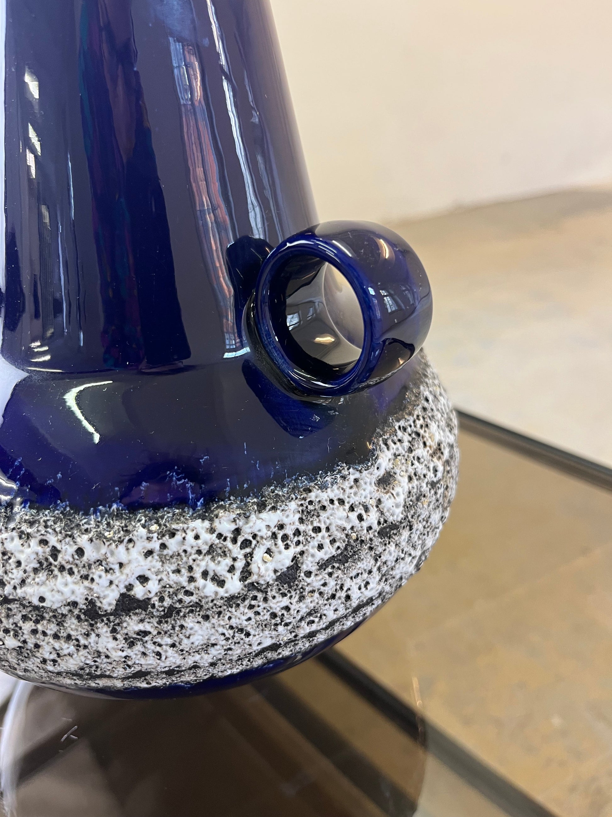 Vintage Vase 408-30 Fat Lava Königsblau von Fohr Keramik schwarzgrafische Struktur