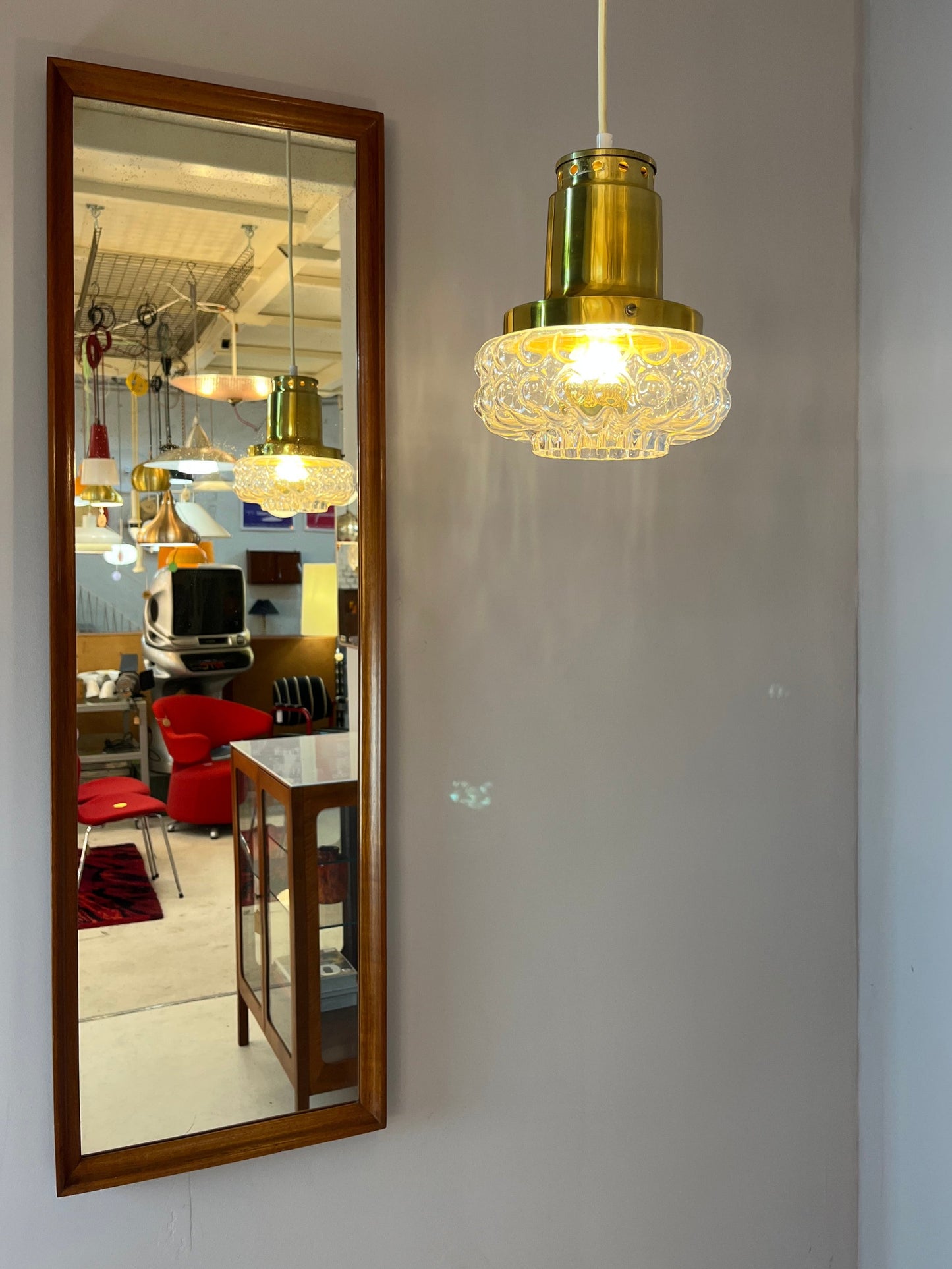 Suspension vintage en verre bullé par Helena Tynell pour Glashütte Limburg