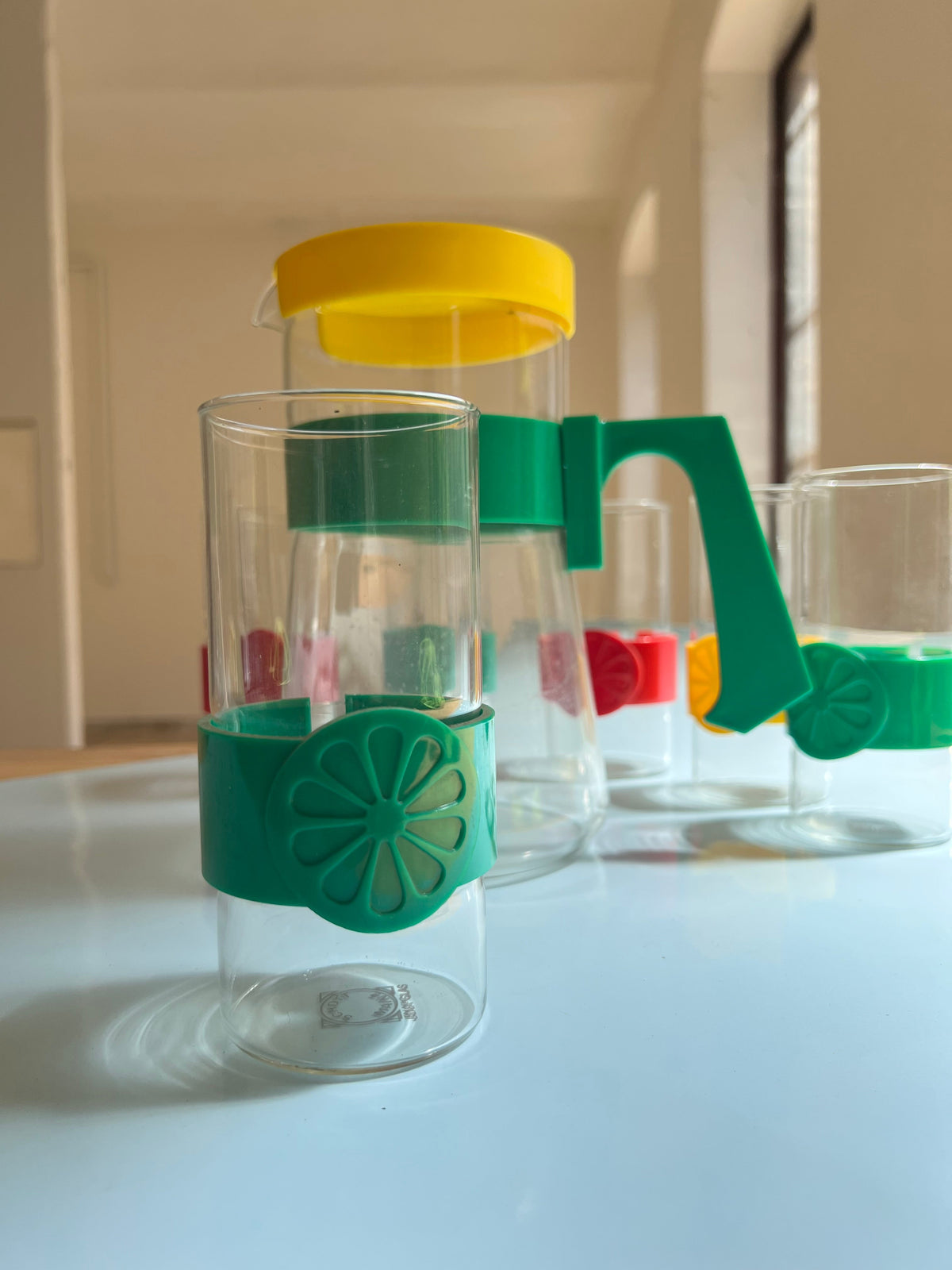Carafe et verre vintage Schott Jena années 70, lot de 6