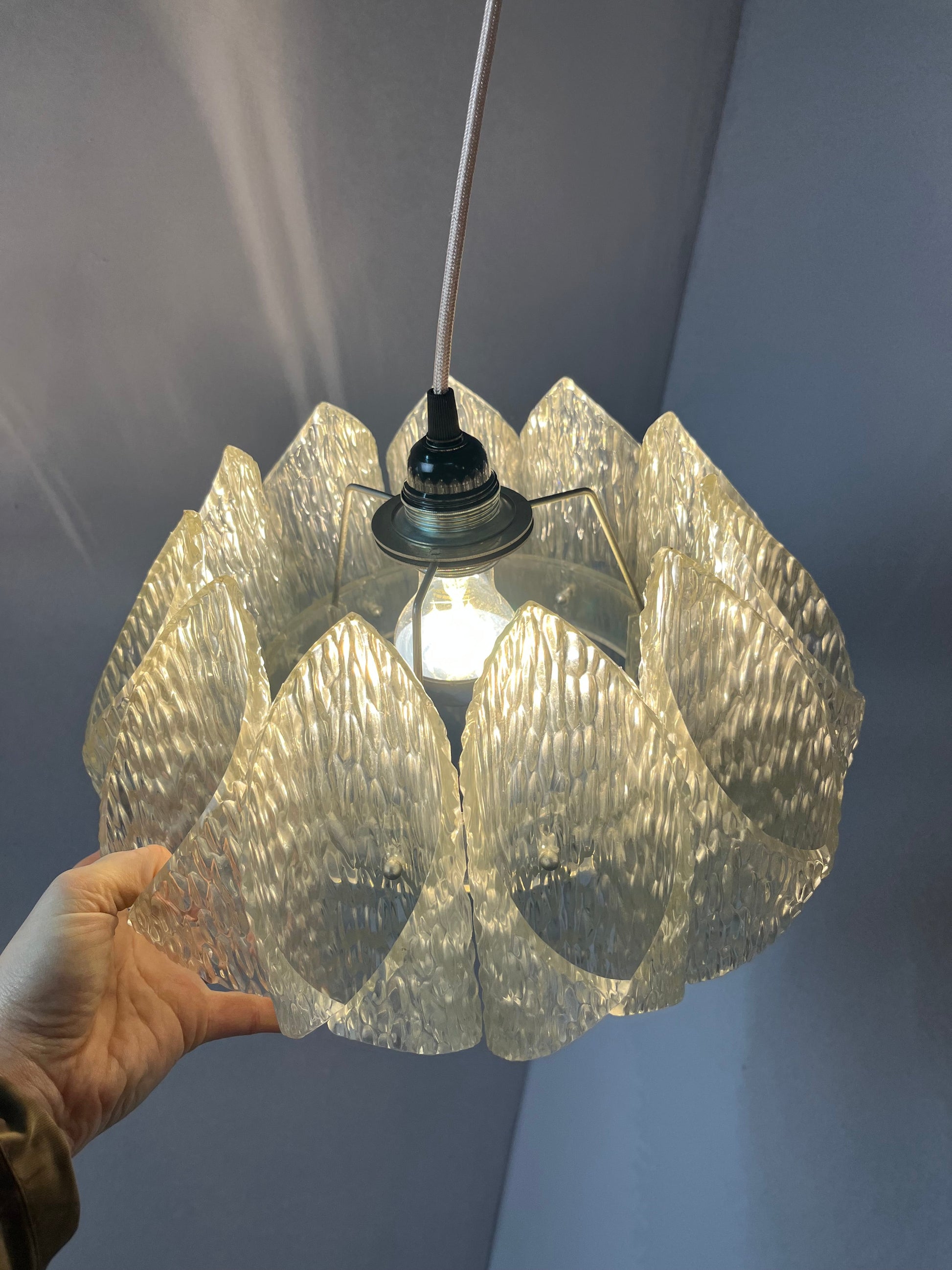 Vintage Hängelampe Lucite Eisglas von Marbach Leuchten