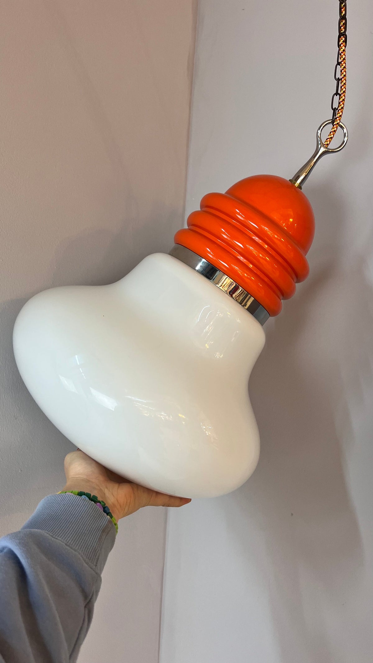 Vintage Hängelampe orange weiß von Tronconi