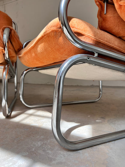 Vintage Sessel Halina von Hellerau orange Chrom
