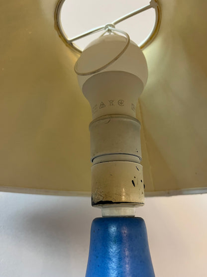 Tischlampe blau braun Keramik mit Stoffschirm