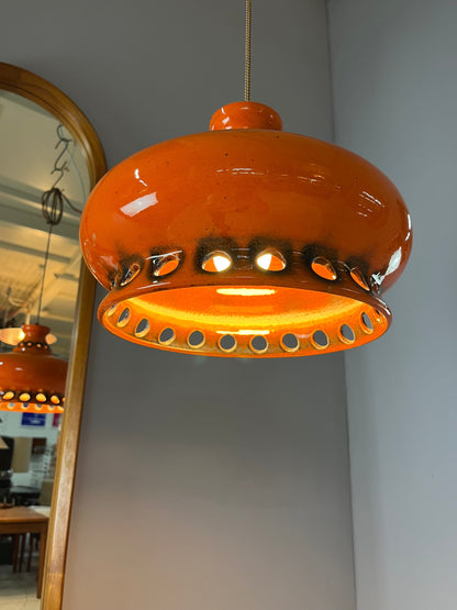 Lampe vintage en céramique orange d'Allemagne de l'Ouest