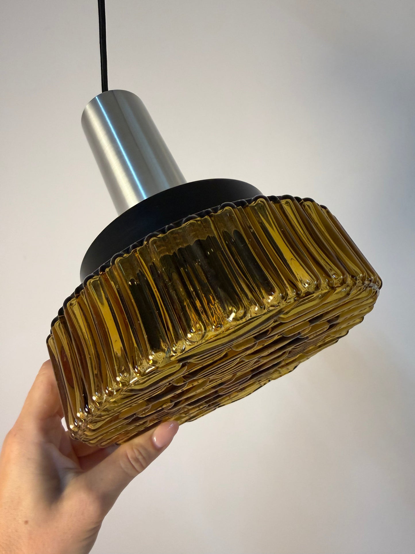 Vintage Hängelampe Glas und Metall, Space Age 70er Jahre