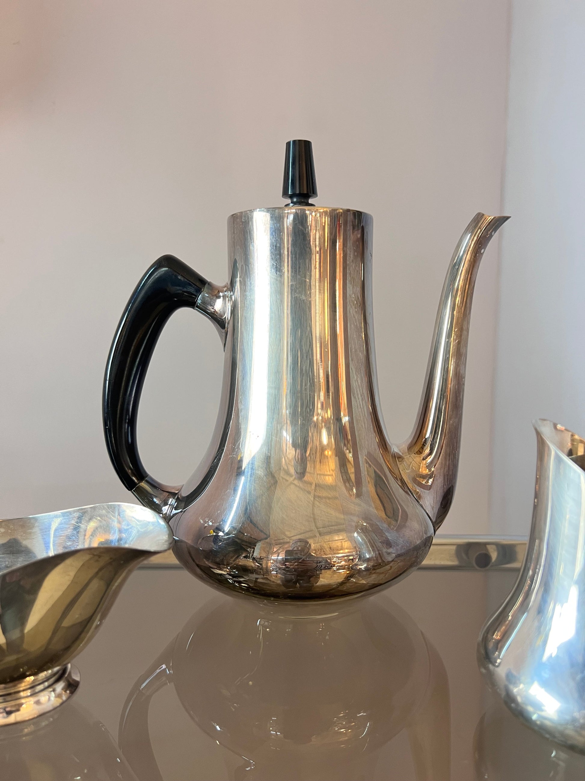 Vintage Kanne Zuckerdose Milchkännchen Sauciere EPNS versilbert von Hans Bunde für COHR Denmark Set