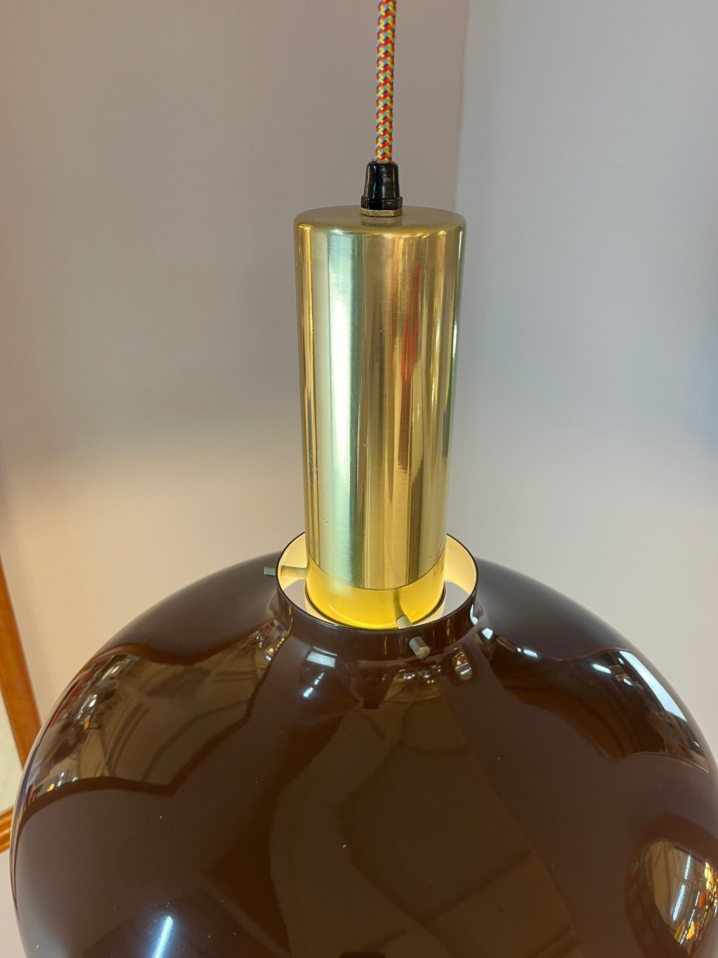 Lampe suspendue vintage en laiton marron du Danemark