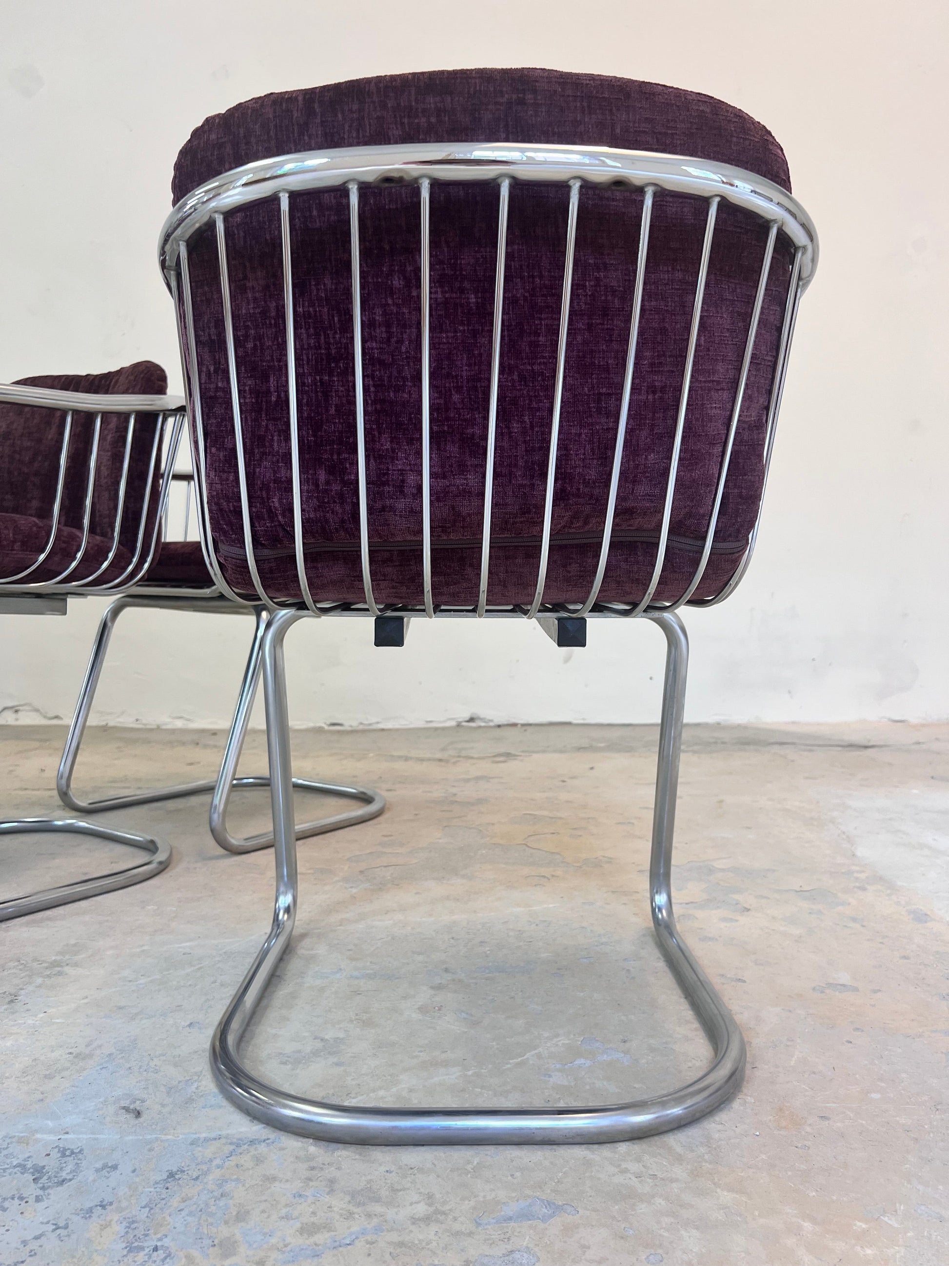 Vintage Freischwinger von Gastone Rinaldi, Chrom mit neuem lila Polster