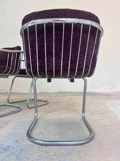 Vintage Freischwinger von Gastone Rinaldi, Chrom mit neuem lila Polster